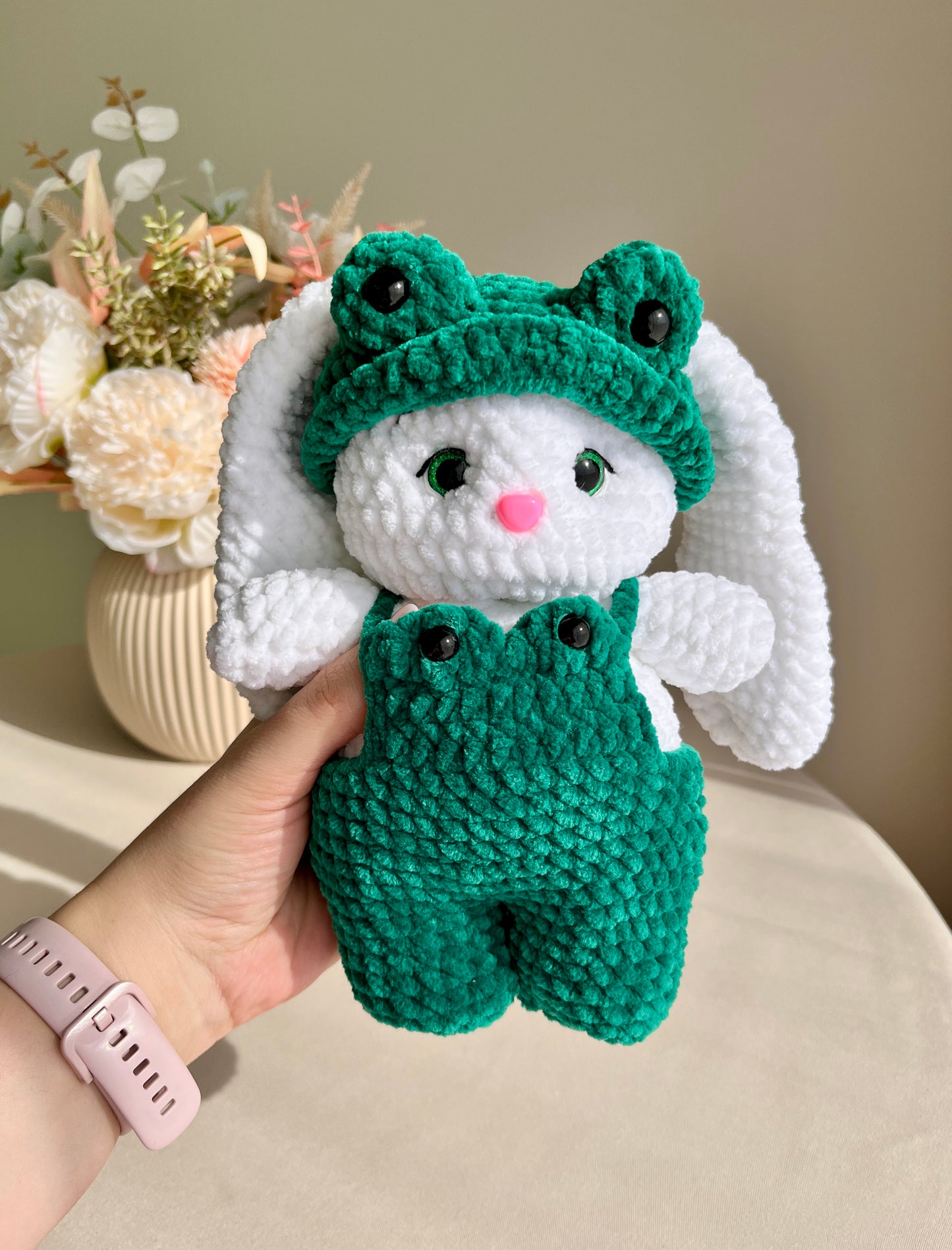 Crochet Bunny in a Frog Costume