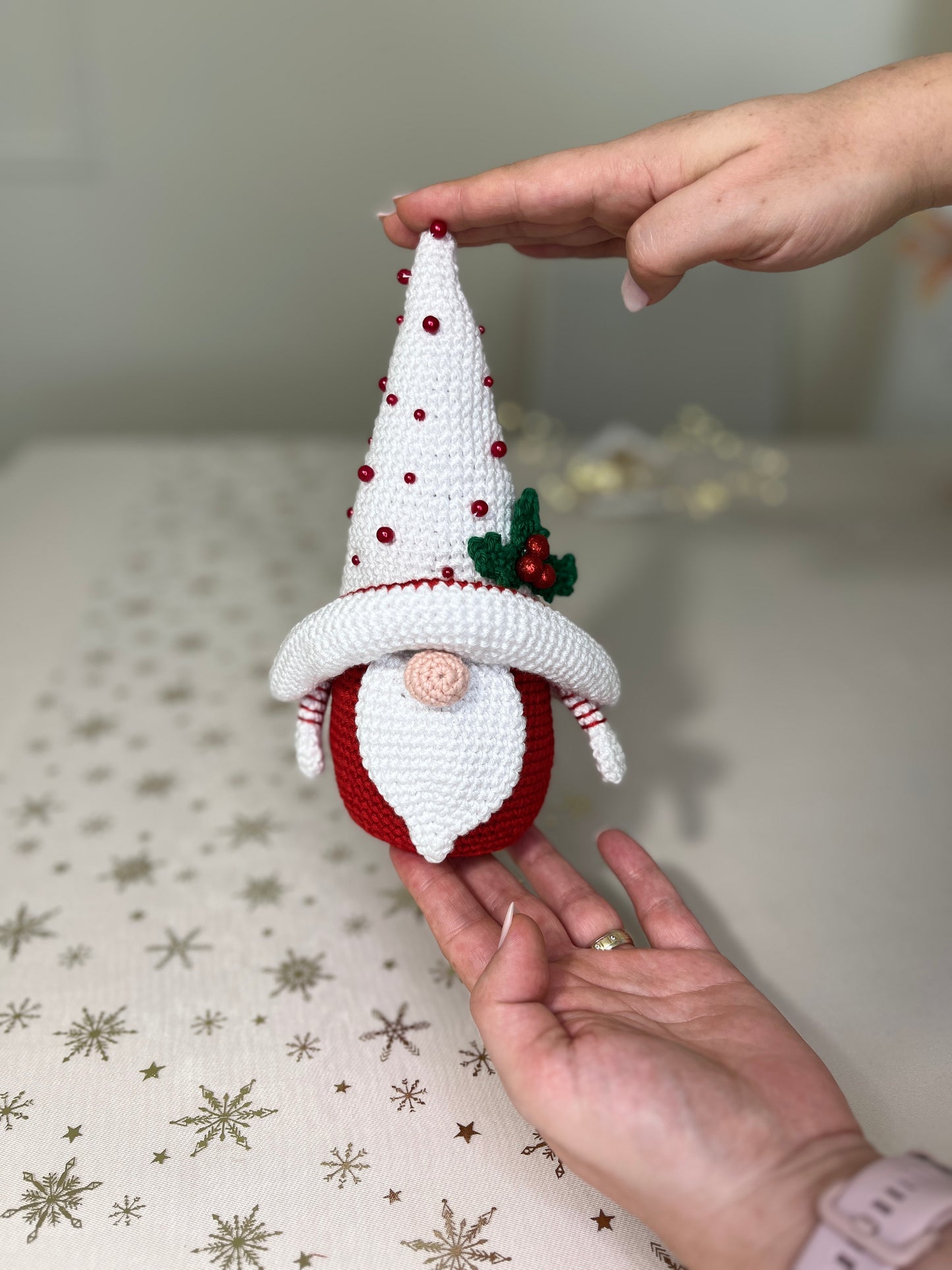 Crochet Red Gnome with beads