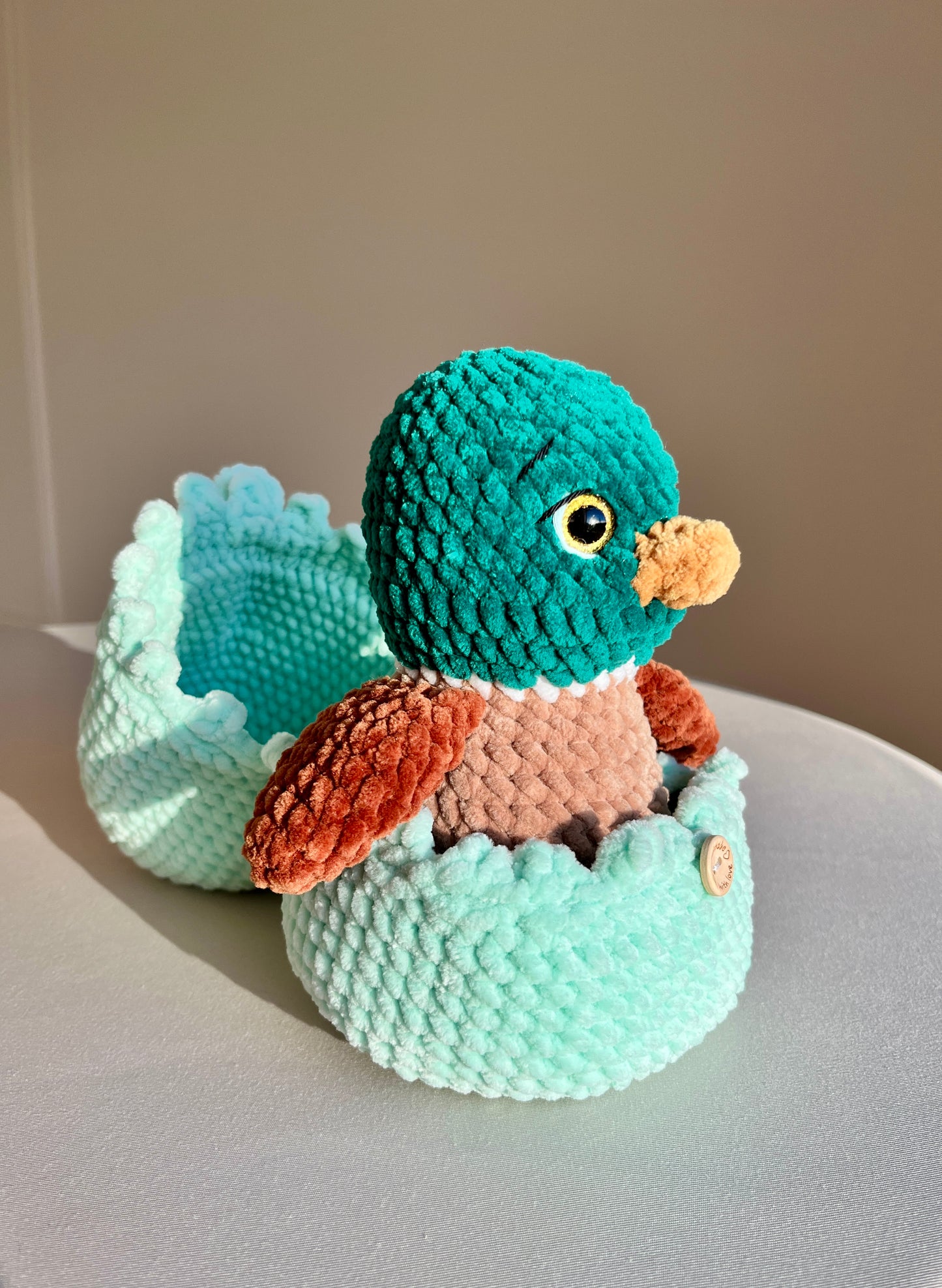 Crochet Duck and its Cozy Shell